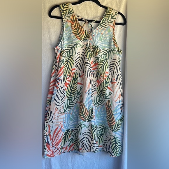 Tahari M 100% linen v-neck palm print summer dress - Picture 2 of 3